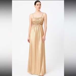 Jessica McClintock Vintage Elegant Gold Shimmer Evening Dress Gown Made in USA